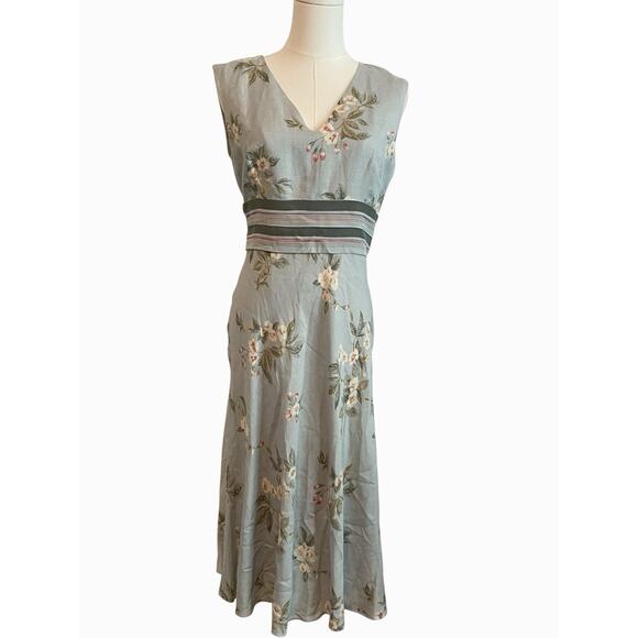 Adrianna Papell Linen Blend Dress Size 8 Empire Waist Floral Quiet Luxury Career - Picture 1 of 9